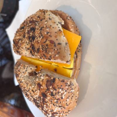 Egg and cheese on bagel at Perked Up Coffee Cafe'